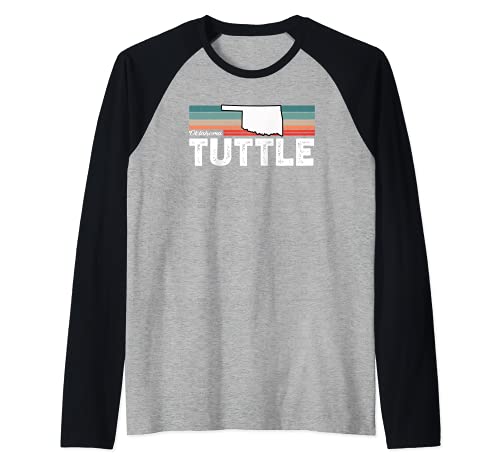 Vintage Retro Tuttle CA Tourist Native Oklahoma Raglan Baseball Tee, Black