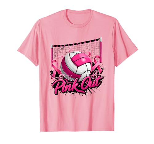 Volleyball Pink Out Breast Cancer Awareness Pink Ribbon T-Shirt
