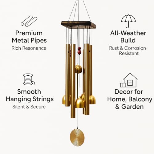 Image of Soothing Wind Chimes for Home Decor - Positive Energy Chimes for Bedroom, Balcony, Garden, Living Room | Ideal Gift for Rakhi, Housewarming, Couples, Brother, Sister |2 Relaxing Sound