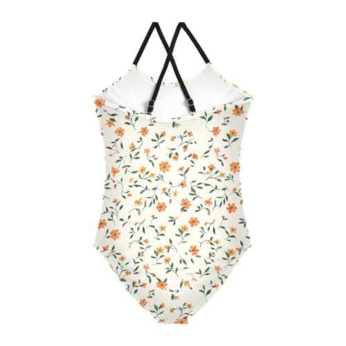 Orange Floral Girls One Piece Swimsuit Beach Swimwear 208582582