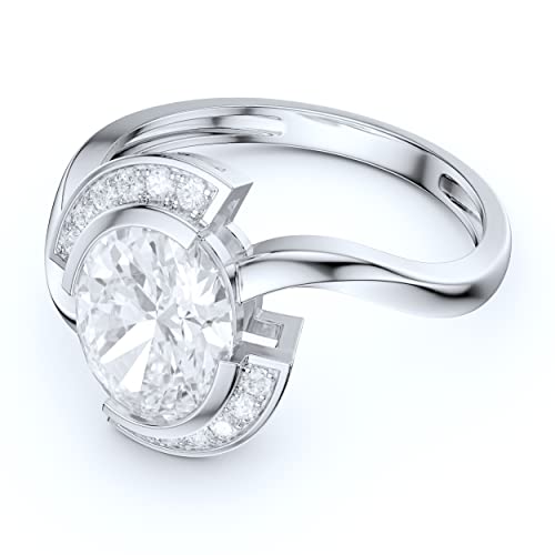 Prstani 10K White Gold Twisted Shank Half-Halo 7X9Mm 2Ct Simulated Oval Cut Diamond Engagement Ring Promise Ring (7) #TOP3