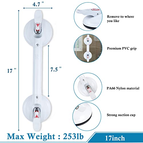 HEINSY 17inch Suction Shower Grab Bar, Portable Shower Handle Bar Suction Grip Bar Bathtub Handle with Strong Hold Suction Cup Fitting and Rapid Release for Bathroom(Max Capacity :253lb)