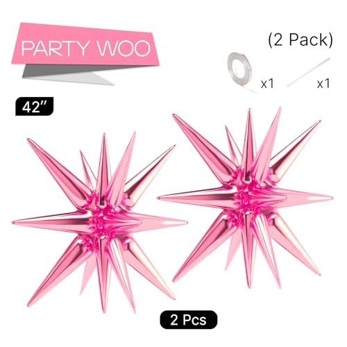 Image of PartyWoo Pearl Pink Star Spike Balloons 2pcs Explosion Foil Mylar Balloons | 42 Inch for Birthday Gender Reveal Baby Shower Engagement Bridal Shower Anniversary Bachelorette Girl Party Decorations