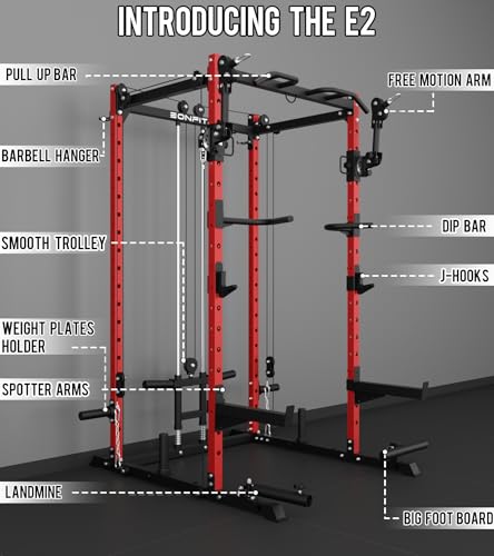Image of Eonfit E2 Power Cage,1500LB Squat Rack with Cable Crossover System.Multi-Function Power Rack for Home Gym.All-in-One Squat Rack with More Training Attachments
