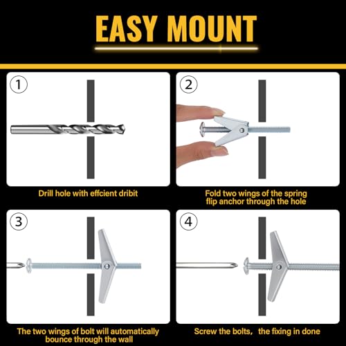 28PCS Toggle Bolts, Wing Nuts, Heavy Duty Hollow Wall Anchors for Drywall Ceiling, 3 Sizes Butterfly Anchors (1/8, 3/16, 1/4 in) for Hang Shelves, Heavy Fixtures, Metal Drywall Anchor and Screws Kit - Image 4