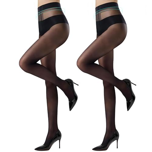 EOAMGO 30 Denier Black Tights for Women, High Waist Sheer Tights with Comfortable T-Crotch, Soft Durable Semi-Sheer Pantyhose for Everyday Wear
