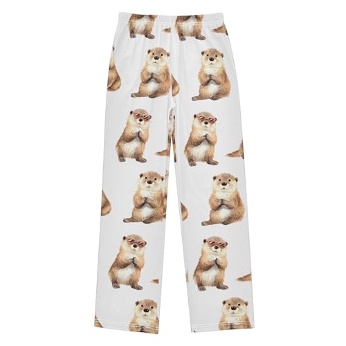 Otter Pattern Pajama Pants Soft Sleep Bottoms Long Pjs S