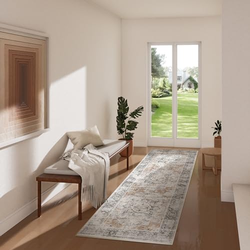 Washable Runner Rug Non Slip: 2'6"x8' Kitchen Rug Runners Stain Resistant Boho Floor Rug with Rubber Backing Non Shedding Soft Carpet Runners for Hallway Indoor Entryway Bedroom Bedside Laundry Room