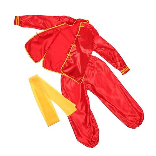 MALUGOGO Uniforme Profesional de Artes Marciales para 140 Cm, Traje de Kung Fu Chino Rojo de Manga Larga, Transpirable y Cómodo, Adecuado para Entrenamientos, Tai Chi y Actuaciones de