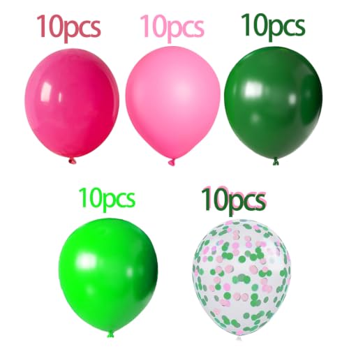Image of Hot Pink Green and Pink 12inch Balloons with Confetti Balloons for Wedding, Birthday, Baby Shower, Christmas, Family Parties Decoration(50Pcs)