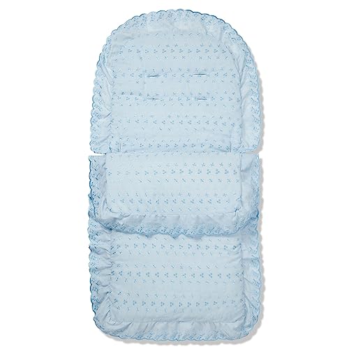 Broderie Anglaise Frilly Universal Fitting Footmuff for Pushchairs Strollers Prams Buggys - Blue