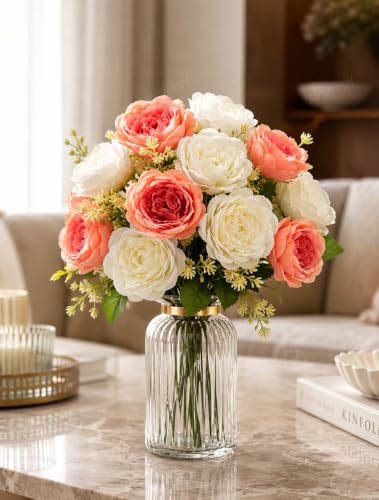 Image of Divyakosh Artificial Flowers for Vase (10 Peonies), Artificial Flowers Bunch (Vase Not Included), Luxury Floral Centerpiece for Living Room Dining Table Office Decor