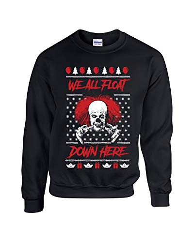 Swaffy Tees 648 We All Float Xmas Sweater Funny Adult Crew Sweatshirt Black