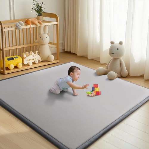 Image of Baby Play Mat for Floor - 1.4" Thick Memory Foam Rug, 60"x60" Playpen Tummy Time Mat, Soft Velvet Nursery Rug, Large Padded Crawling Mat, Cushioned Pads for Playroom Toddlers, Infants, Yoga, Tatami