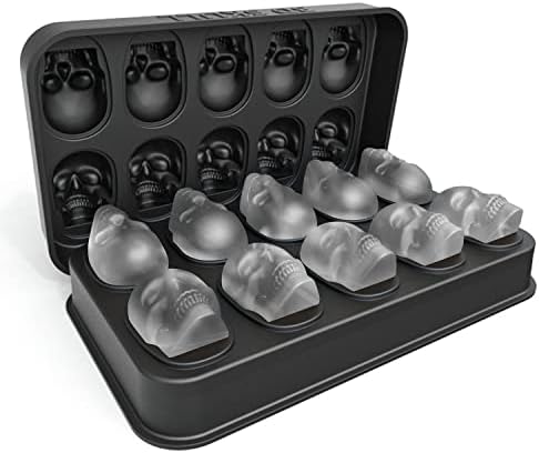 MTKO 3D Skull Ice Cube Mold - Flexible Silicone Skull Ice Maker Mold for Whiskey - 10 Cavity Skull Ice Cube Tray with Funnel - Skull Silicone Mold for Baking, Chocolate, Candy and Resin
