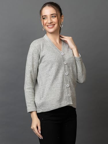 Image of Wear lusso Women Woolen V Neck Casual Wear Stylish Cardigan Sweaters for Winter with Side Pocket | Cozy and Warm Winter Sweater for Girls /Ladies