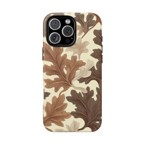 Coque iPhone 16 Pro Max marron motif feuille de chêne style automnal