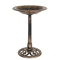 VINGLI Pedestal Bird Bath 28 Inch Antique Copper Resin Birdbaths Weather Resistant Floral Accents and Vintage Finish Garden Decor for Outdoor Lightweight Courtyard…
