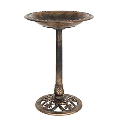 VINGLI Pedestal Bird Bath 28 Inch Antique Copper Resin Birdbaths Weather Resistant Floral Accents and Vintage Finish Garden Decor for Outdoor Lightweight Courtyard…