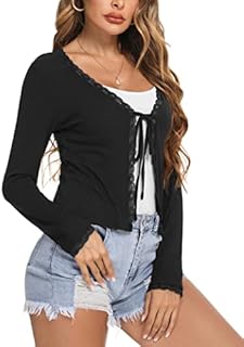 Aottori Women Cropped Cardigan Long Sleeve Bolero Shrug Ladies Casual Lightweight Tie Front Knitted Jumper Tops for Wedding Party