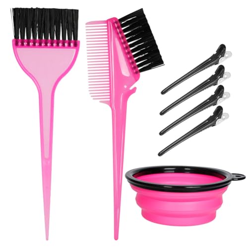 MOONMINI Hair Dye Color Brush and Bowl Set, Color Bowl Brushes Tool Mixing Bowl Kit Tint Comb for Hair Tint Dying Coloring Applicator (Pink&Black)