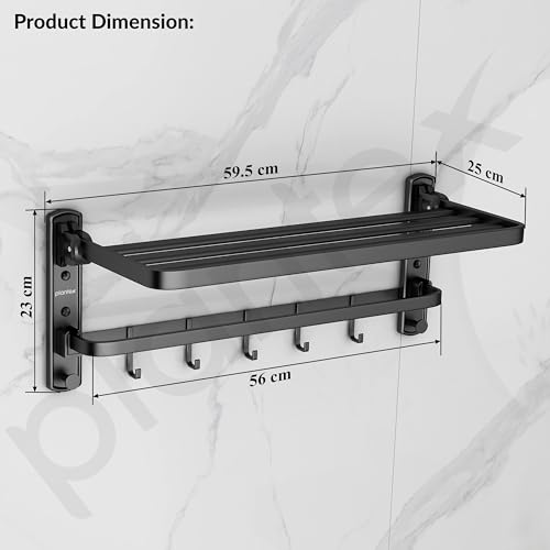 Image of Plantex Self Adhesive 180 Folding Aluminium Towel Holder /24 Inch Towel Hanger for Bathroom /Adjustable Lock Design Towel Holder Bathroom Accessories - Pack of 1 (Black, 6801)