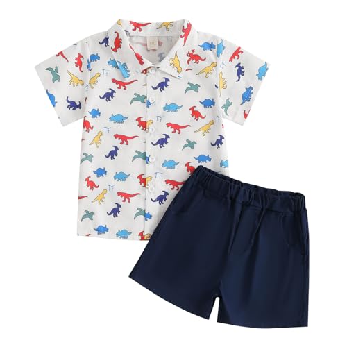 Image of Owl's-Yard Baby Boy Easter Outfits Rabbit Carrot Short Sleeve Button Down Shirts and Solid Color Shorts 2 Pcs Summer Set
