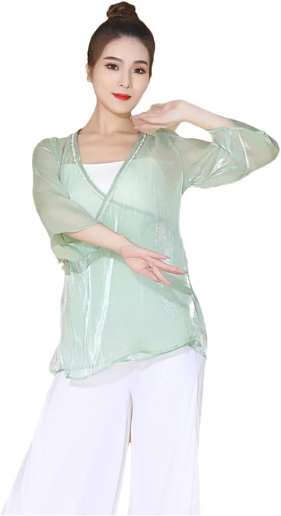 Women'S Classical Dance Set Chinese Dance Pants Practice Stage Tops Summer （Tops Only）