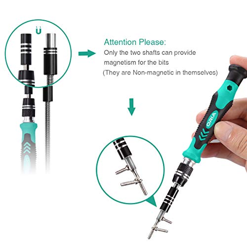 ORIA Precision Screwdriver Kit, 60 in 1 with 56 Bits Screwdriver Set, Magnetic Driver Kit with Flexible Shaft, Extension Rod for Mobile Phone, Smartphone, Game Console, Tablet, PC, Green
