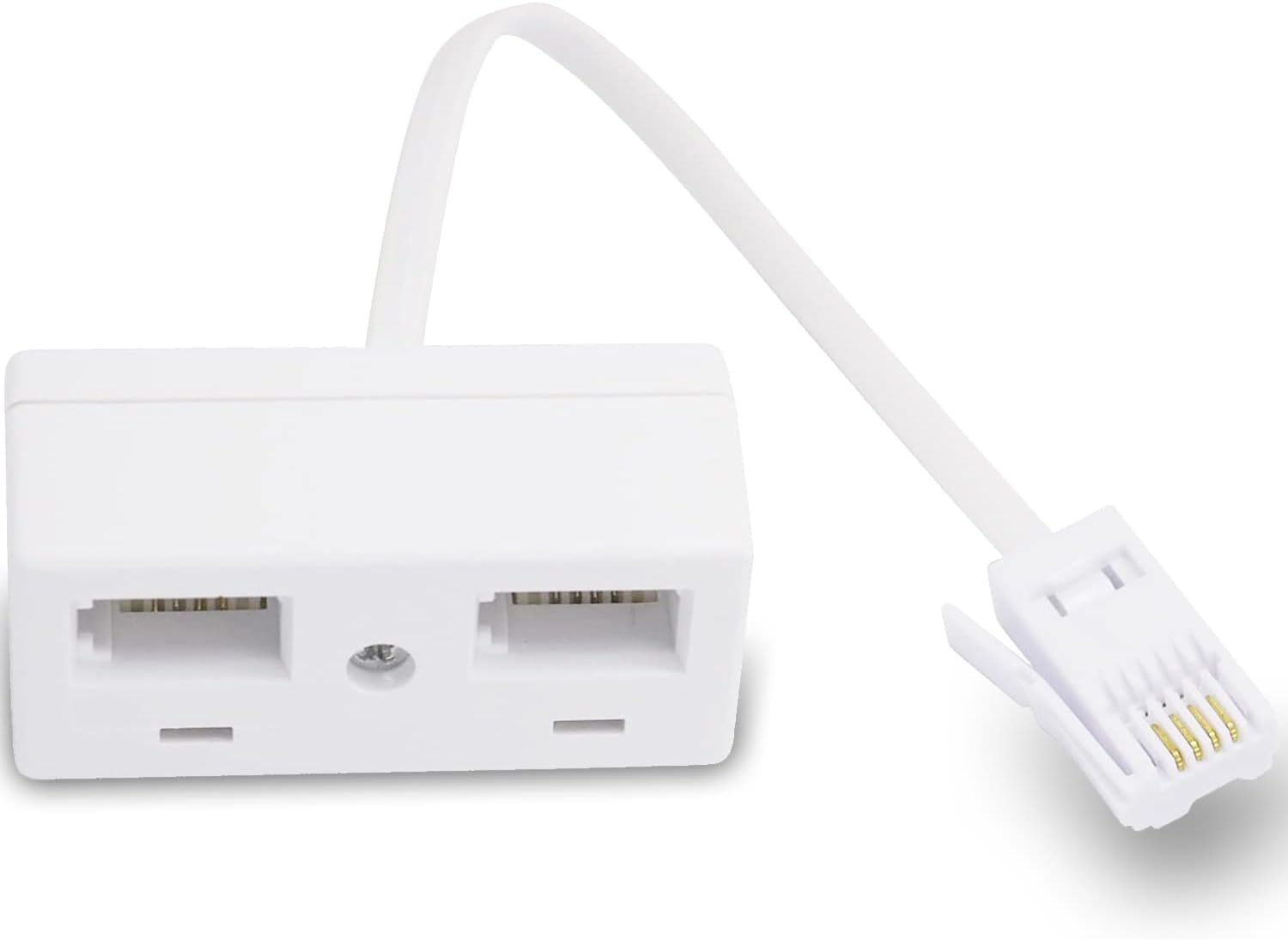One BT Plug to Two BT Sockets Splitter, UK Telephone RJ11 Male Plug to Double Female Socket Extender, for UK Landline Telephone FAX Modem Cable Adapter and Converter, White 1 Pack