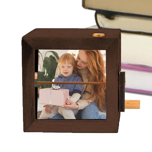 Álbum de fotos con manivela de mano, caja de exhibición de fotos LED, marco de memoria giratorio de escritorio, ideal para parejas, familia, decoración del hogar y del día de San