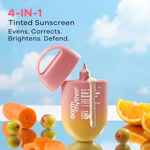 Image of Earth Rhythm Rosy Ritual Glow Tinted Sunscreen SPF 50 PA++++ with Vitamin C, No Oxybenzone (50gm) - Vanilla