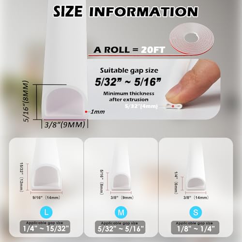 20FT Weather Stripping Door Seal - Self Adhesive Weather Insulation Strip Weatherstripping Silicone D Shaped Seal Strip Door Frame Gap Filler/Window Soundproofing