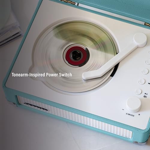 Image of Crosley CR3505A-TU Cruiser Retro Portable CD Player with Stereo Bluetooth Speakers and FM Radio, Turquoise