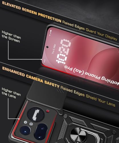 Image of WOW IMAGINE Tough Armor Bumper Mobile Back Case for Nothing Phone 4A Pro | Sliding Camera Cover | Shock Proof 360 Protection | Hybrid PC + TPU | Ring Holder with Kickstand - Black