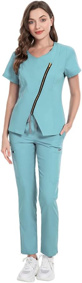 niaahinn Women's Medical Uniform Scrub Top & Jogger Pants Suit
