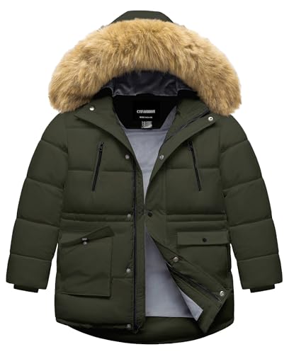 Image of Boy's Winter Coat Waterproof Kids Puffer Jacket Thicken Parka Fleece Lined Bubble Ski Snow Outerwear with Fur Hood