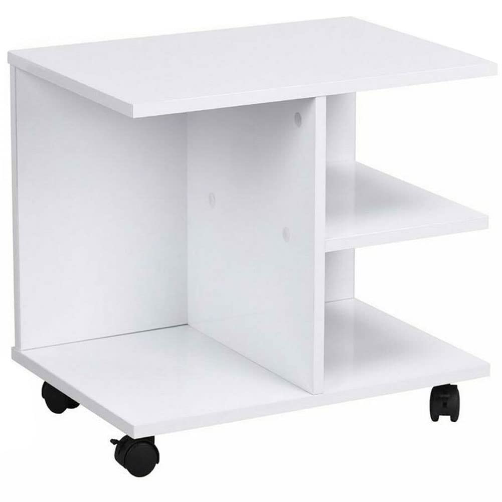 BAKAJI Mesa de café para salón multifunción Mesa sofá Porta TV revistas mesita de Noche con Ruedas de Madera melamina (Blanco)