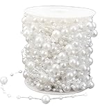 Charmoon パールチェーン リボン 30m ビーズ 髪飾り 手芸 包装 アクセサリー (ホワイト)