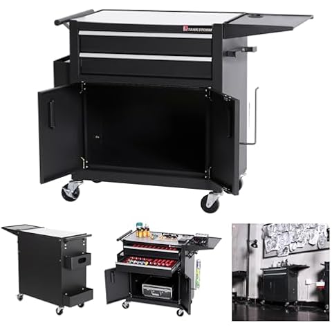 TANKSTORM Tattoo Trolley, Tattoo Cart, Tattoo Work Station, Service Cart Storage Black(TZ12W) Cover