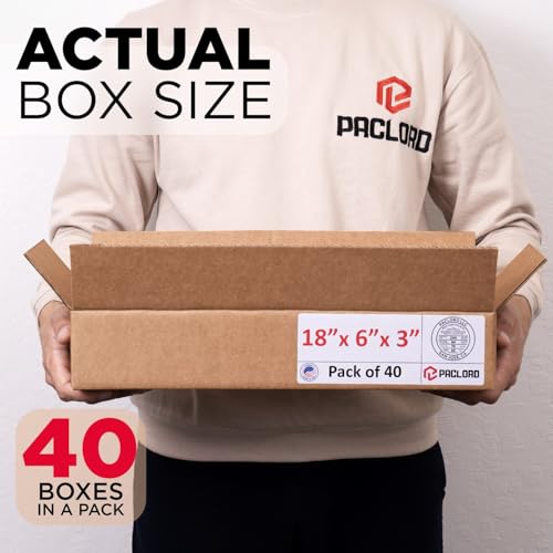 Image of Flat Cardboard Boxes 18 inchL x 6 inchW x 3 inchH (Pack of 40) - USA-Made Packing Boxes for Moving, Shipping, or Storage - USPS, UPS, FedEx Approved - Professional Packing Supplies for Moving