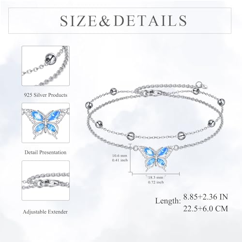 Image of TIGER RIDER Dragonfly Anklet Sterling Silver Dragonfly Gifts Jewelry for Women with Crystal Birthday Anniversary