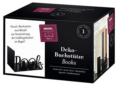 moses Metal Bookend, Black, libri_x Decorative Bookend Books, Modern Design with Cut-Out Lettering and Cats - Image 2