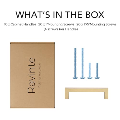 Image of Ravinte Champagne Bronze Square Cabinet Handles Drawer Pulls,5 Inch,10 Pack | Screws Included, Stainless Steel, Square Bar Grip, Easy Install, Kitchen Cabinet Hardware, For Cupboards, Drawers, Dressers
