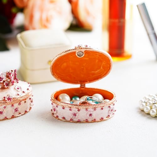 YU FENG Crystal Trinket Jewelry Boxes Hinged,Hand-Painted Pink Flower Butterfly Pattern Jeweled Box for Girls