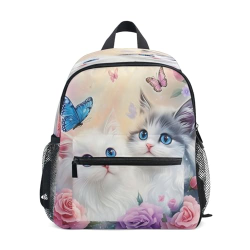 ALAZA Toddler Backpacks for Boys Girls Cute Two Cats Butterfly Rose Kids Backpack with Chest Clip and Name Tag,M