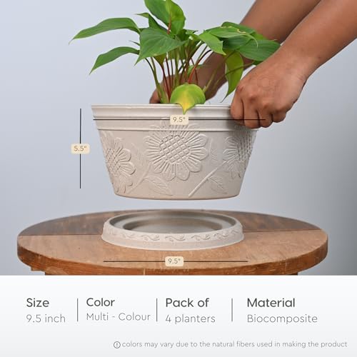 Image of Eha Earth Friendly Nile Planter 9.5 inch Planters for Home Decor| Bamboo Based Plant Pot | Pack of 4 | UV Protected Pot for Plant | Flower Pot for Living Room, for Outdoor and Indoor | Multicolor