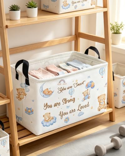 Image of Essme Rectangular Bear Basket,Kids Baskets Empty with Handles,Cute Baskets for Kids Halloweens Room Decor,Boys and Girls, Candy Basket,(Bear)