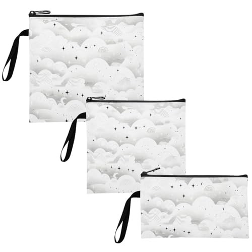 Yoogain Cartoon Cloud Star Light Gray 3 Pcs Reusable Zipper Snack Bags Waterproof Diaper Bag Organization for Picnic Work Travel Office