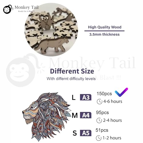 Image of MONKEYTAIL Whimsy Wooden Jigsaw Puzzle for Adults & Kids - Laser-Cut Pieces, 3D Puzzle Box as Birthday Gift for Boys & Girls - Brain Teaser, Home Decor & Family Game (TRBL, Size: Large)